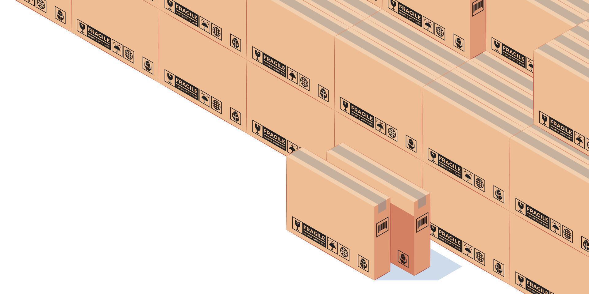 DELIVERY OF GOODS ILLUSTRATION, STACK OF SLIM LARGE BOX, COPY SPACE AT BOTTOM LEFT vector