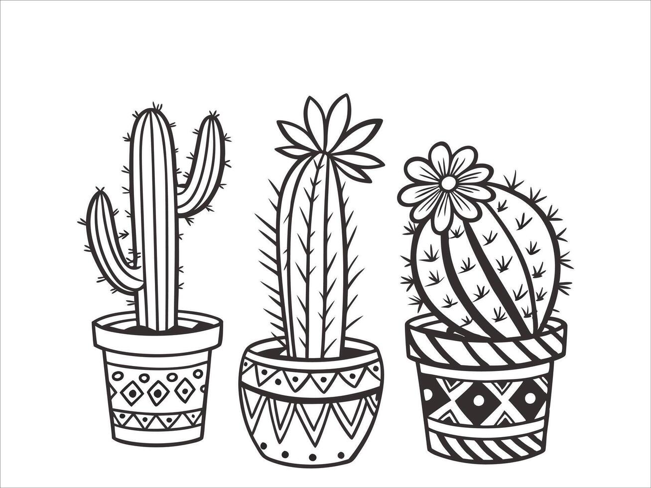 Elegant Black and White Cacti A Botanical Exploration vector