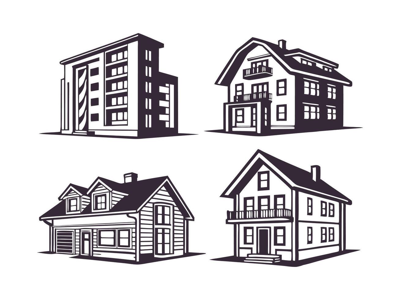 Minimalist House and Building Silhouettes for Design and Art vector