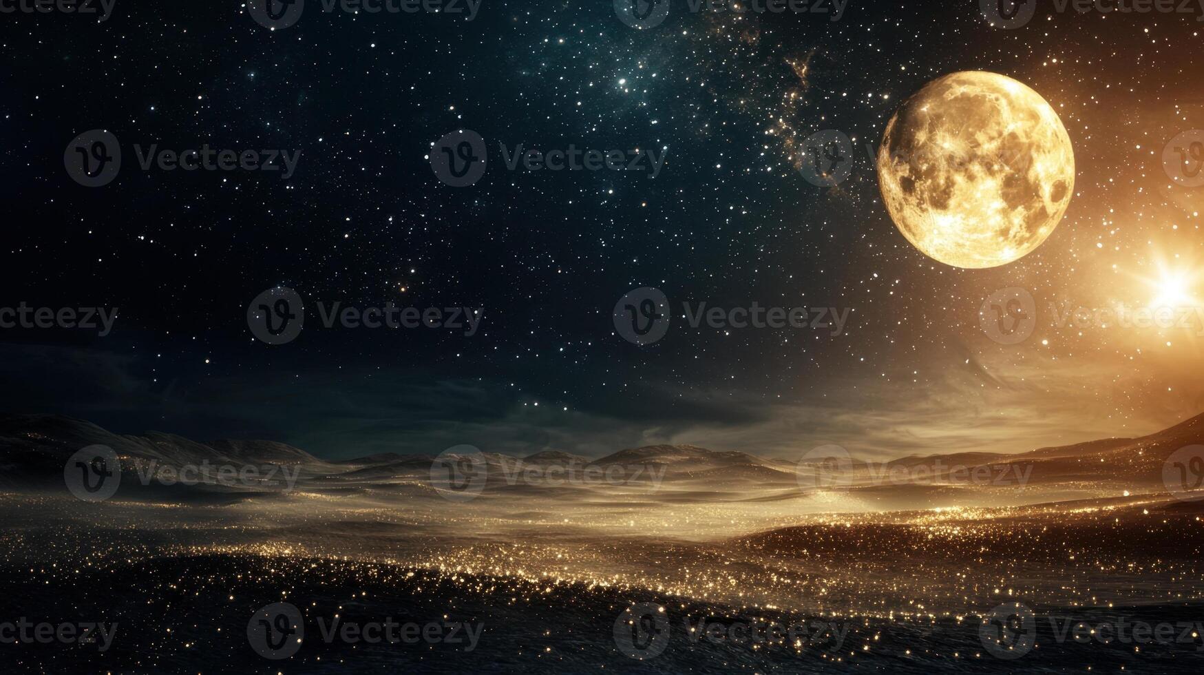 A full moon over the desert with stars photo