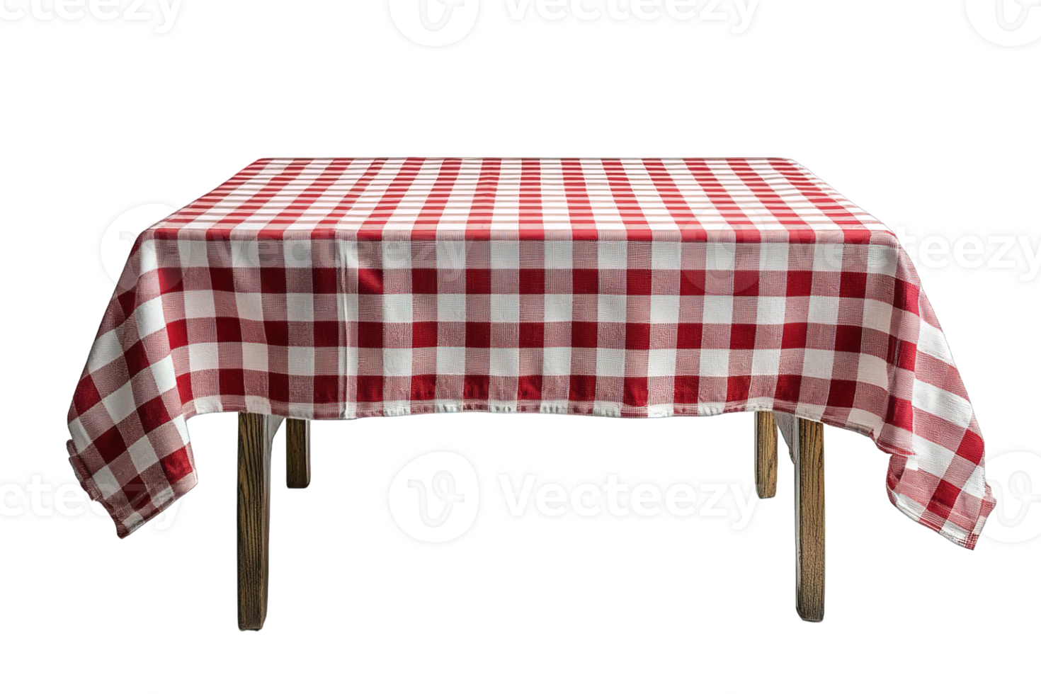 Realistic red and white checkered tablecloth transparent background, png