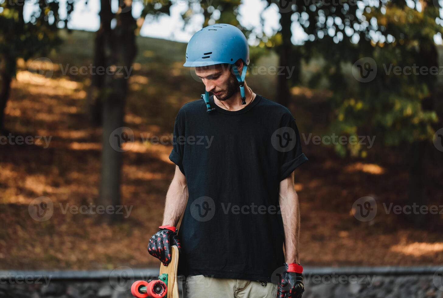 Longboarding and skateboarding. Summer vacation outside the city. photo