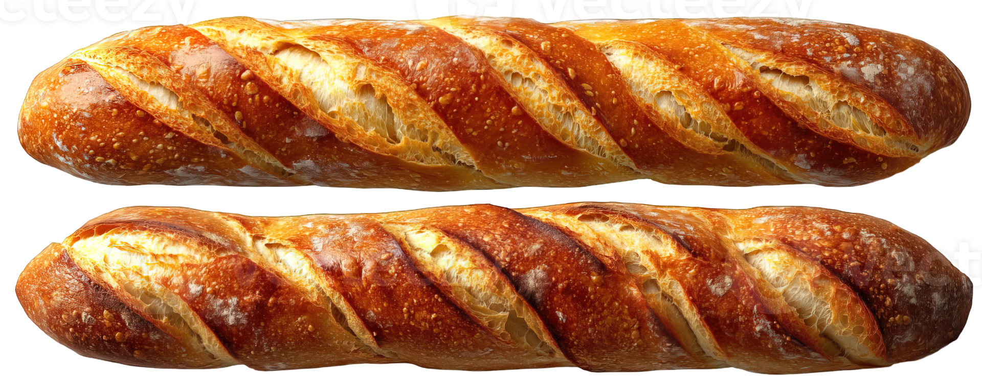 baguette isolated on transparent background, fresh baked bread, png