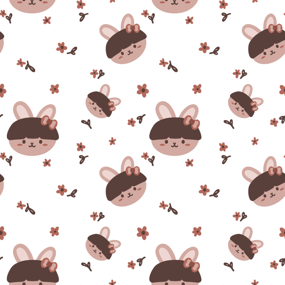 Cute orange rabbit girl pattern elements for fabric, banner, card, cover, poster, backdrop, wall and more. png