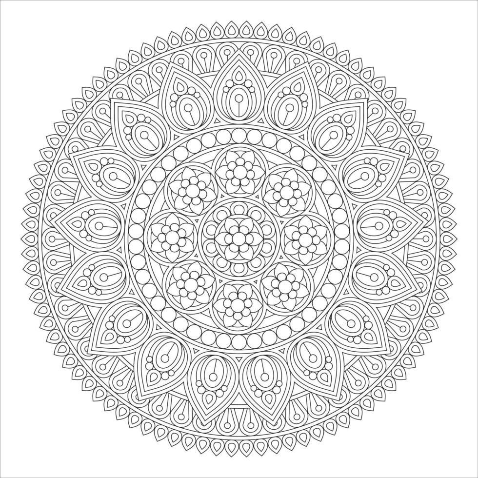 Mandala with Repeating Floral and Leaf Pattern coloring page vector