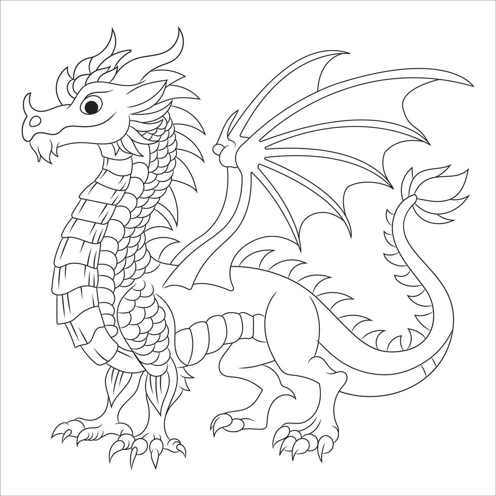 Majestic Dragon - Black and White Fantasy Illustration vector
