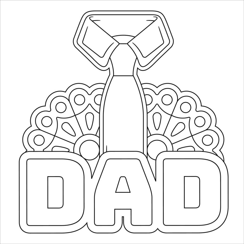 Father's Day Tie and DAD Lettering - Black and White Coloring Page vector