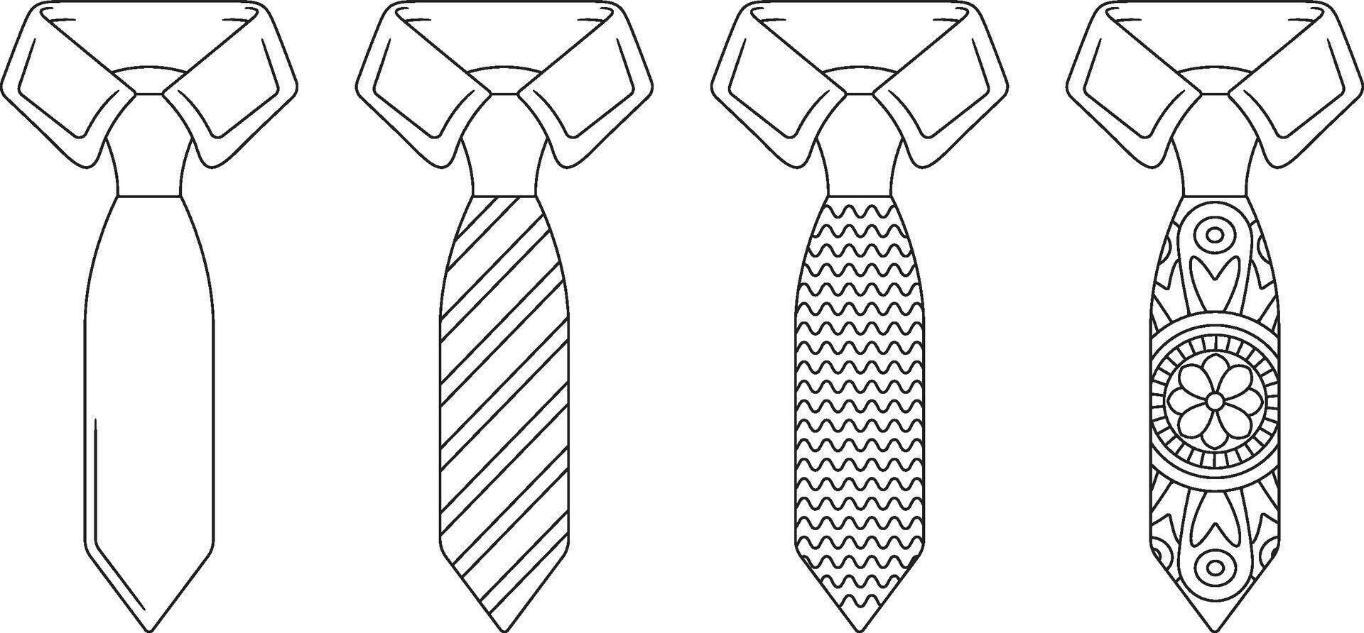 Set of Necktie Designs with Various Patterns Coloring Page vector