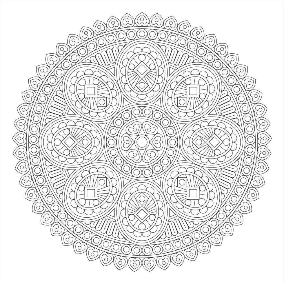 Geometric Mandala with Circular and Oval Patterns Black and White vector