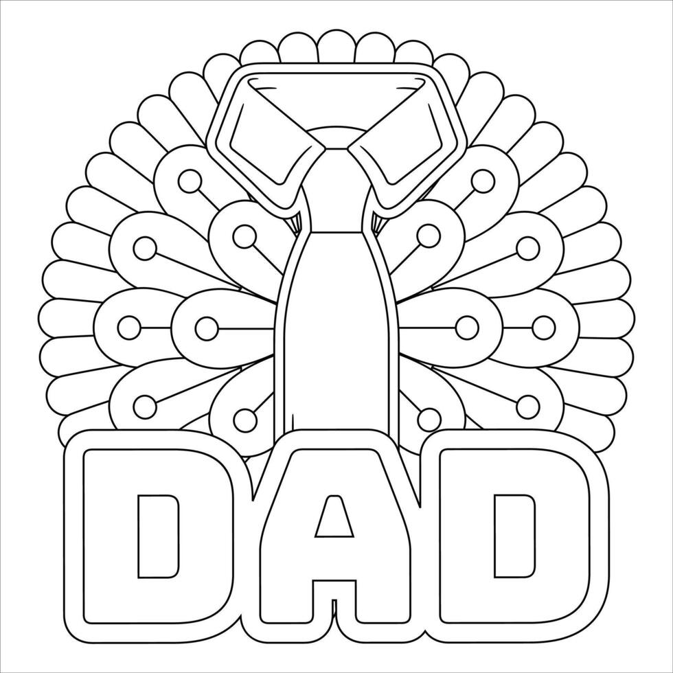 DAD with Tie and Circular Mandala Design Black and White Illustration vector