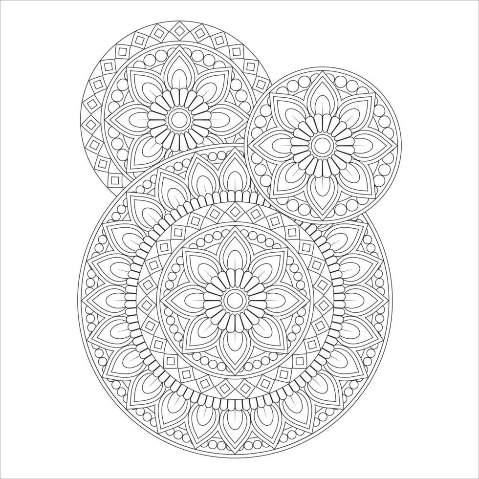 Overlapping Mandalas - Black and White Illustration coloring pages vector