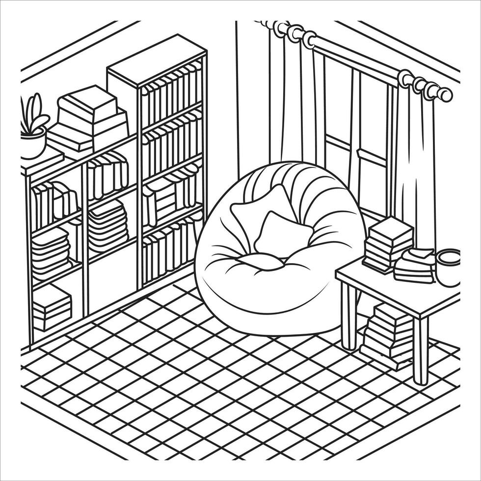 Home Library with Window and Cozy Seating vector