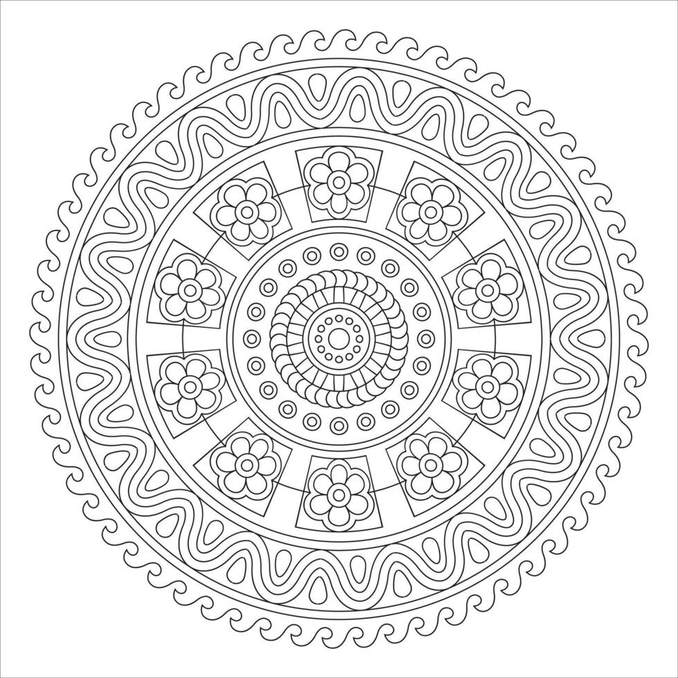 Intricate Floral Mandala - Black and White Coloring Page vector
