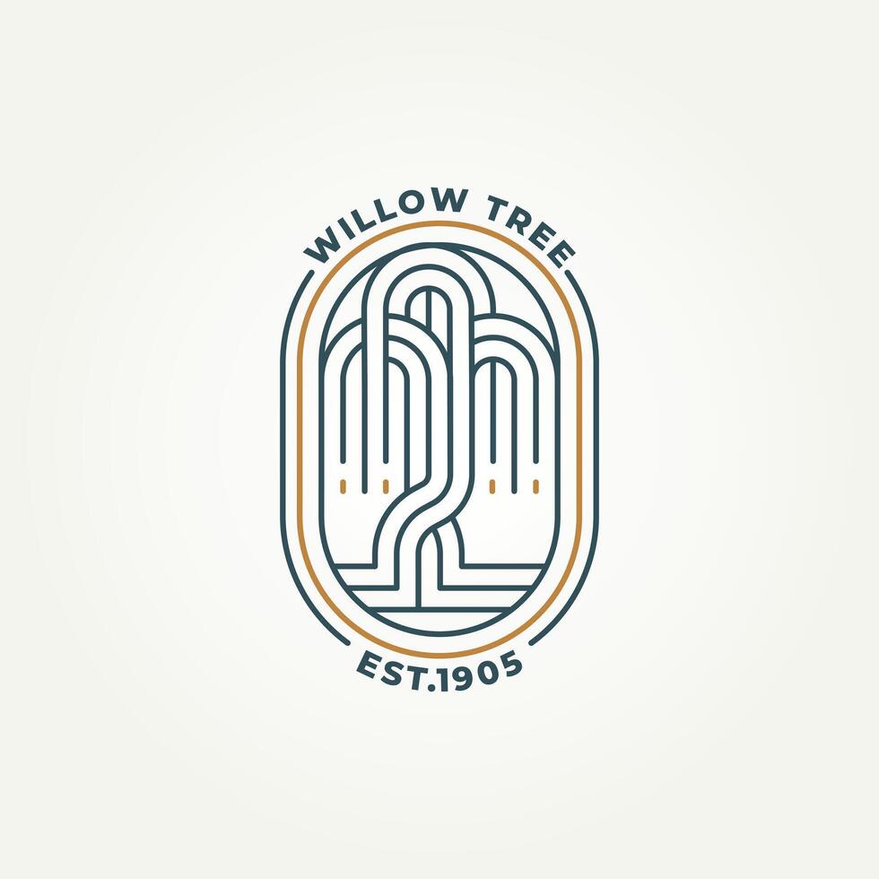 minimalist willow tree line art icon badge logo illustration design. simple modern weeping willow emblem logo concept vector