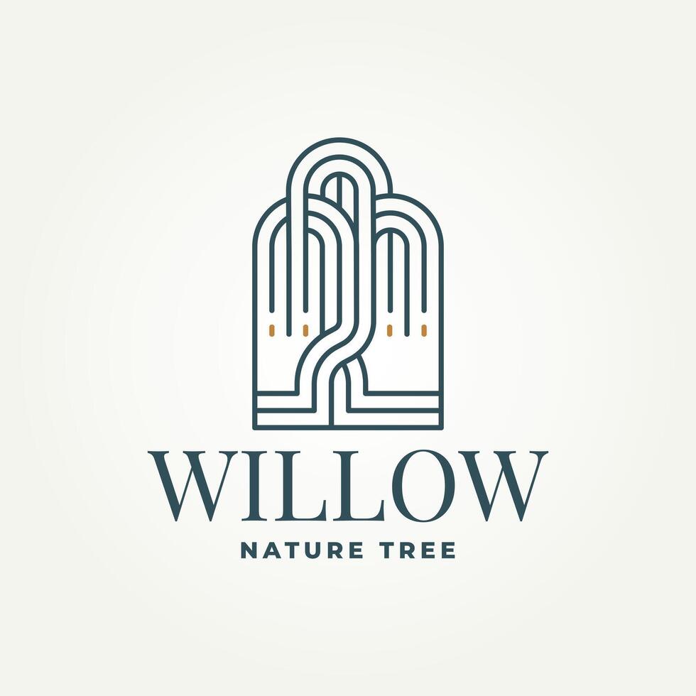 minimalist willow tree line art icon logo illustration design. simple modern weeping willow logo concept vector