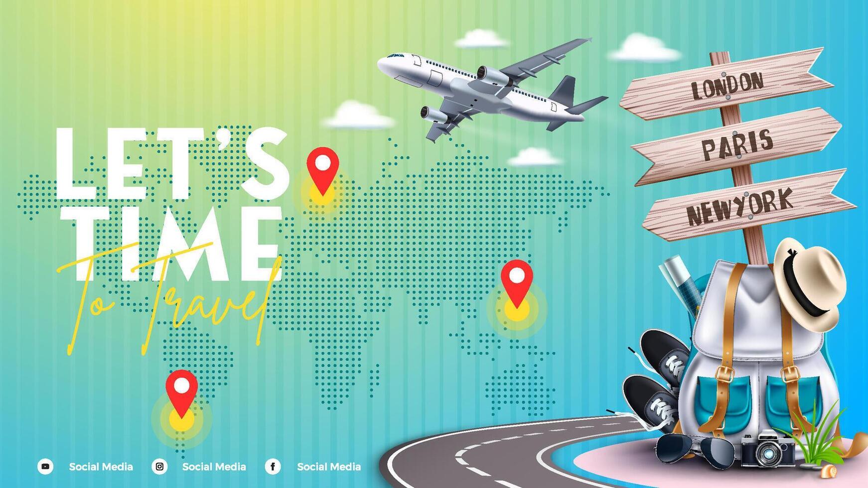 Travel Vibrant Time to Travel Banner for Stunning Vacation OffersBanner vector