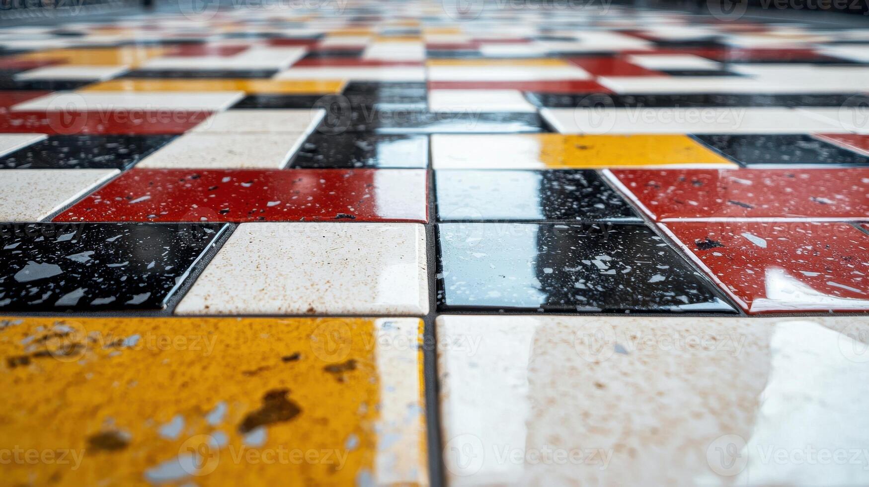 A tile floor with a checkered pattern photo