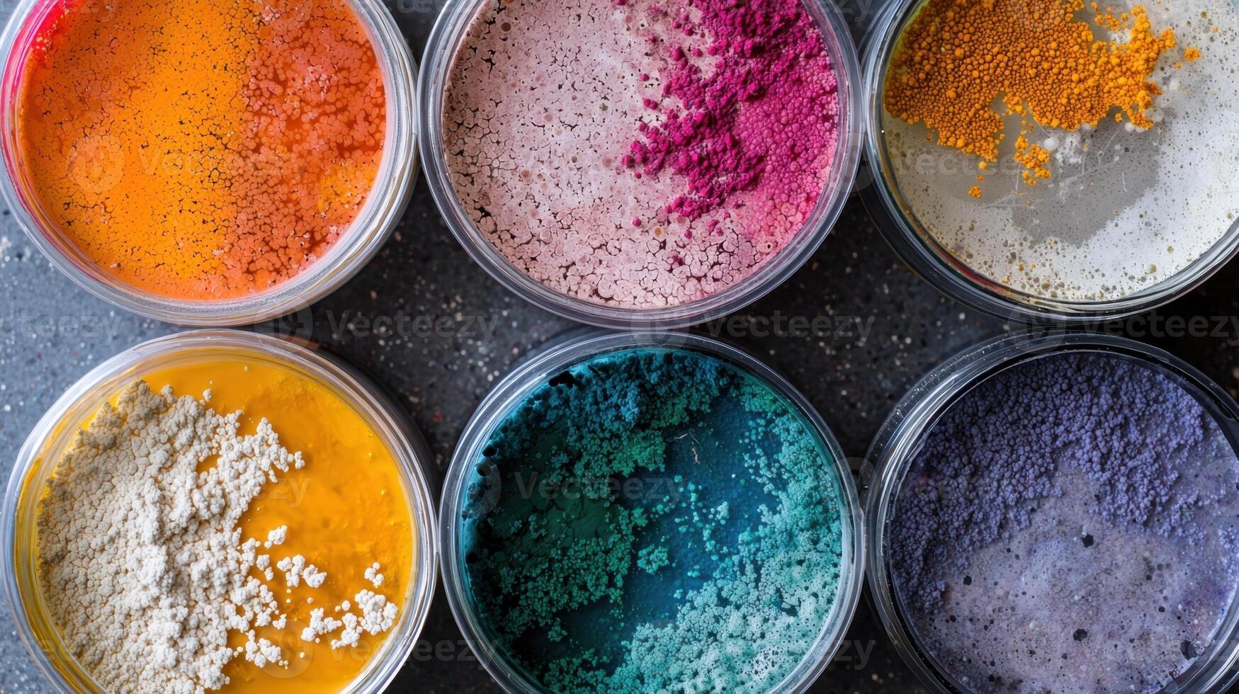 A variety of colored powders in bowls photo