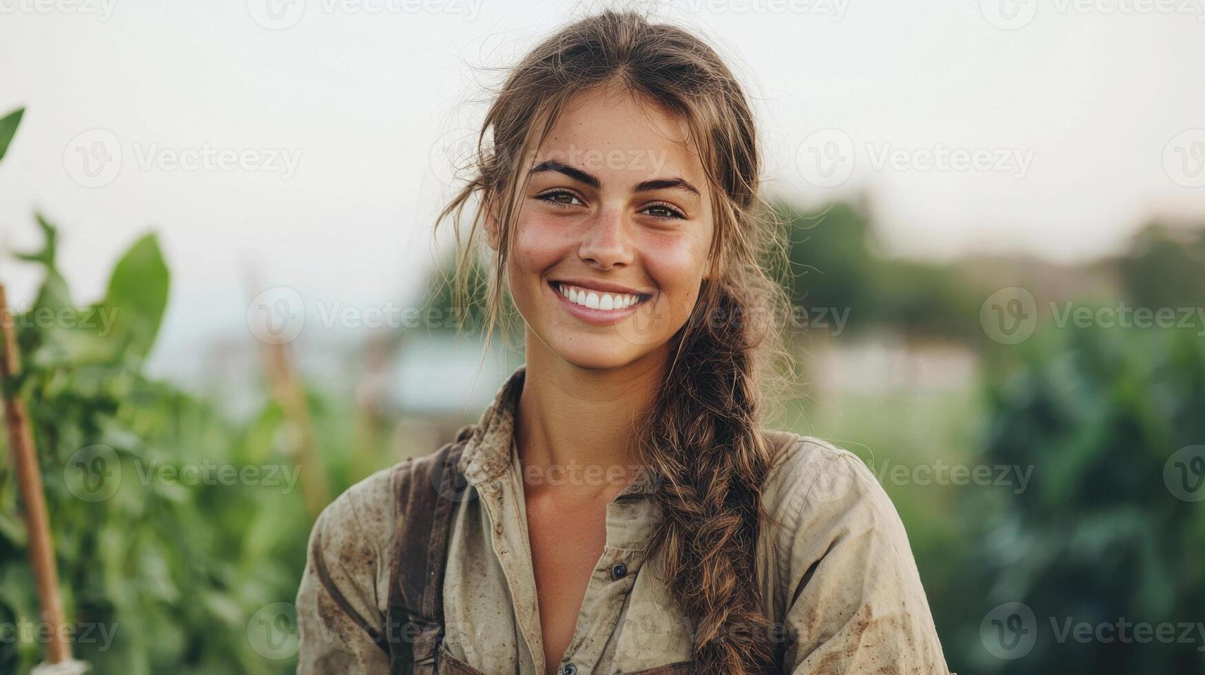 A smiling woman in a field of green plants photo