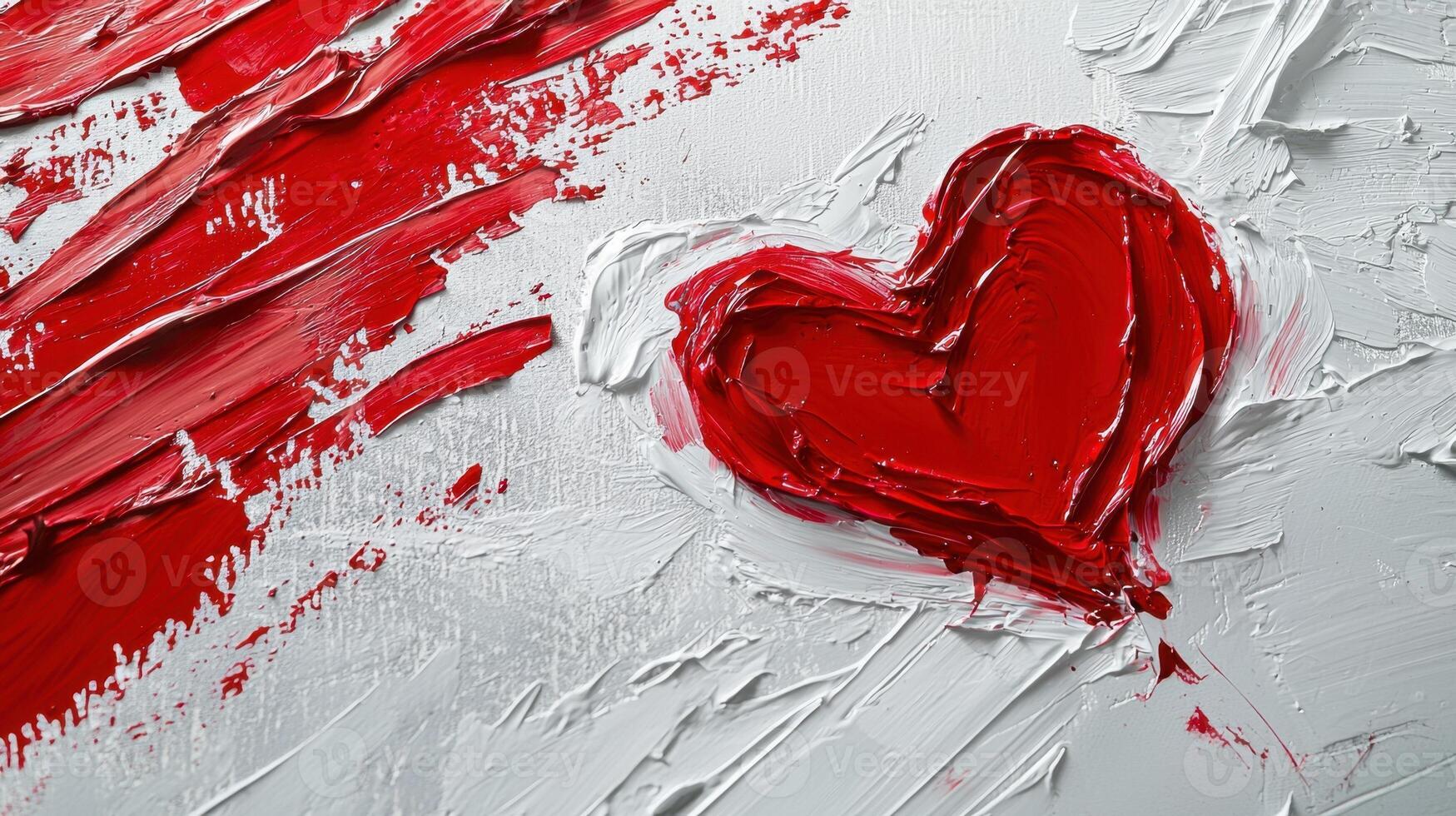 A red heart painted on a white background photo