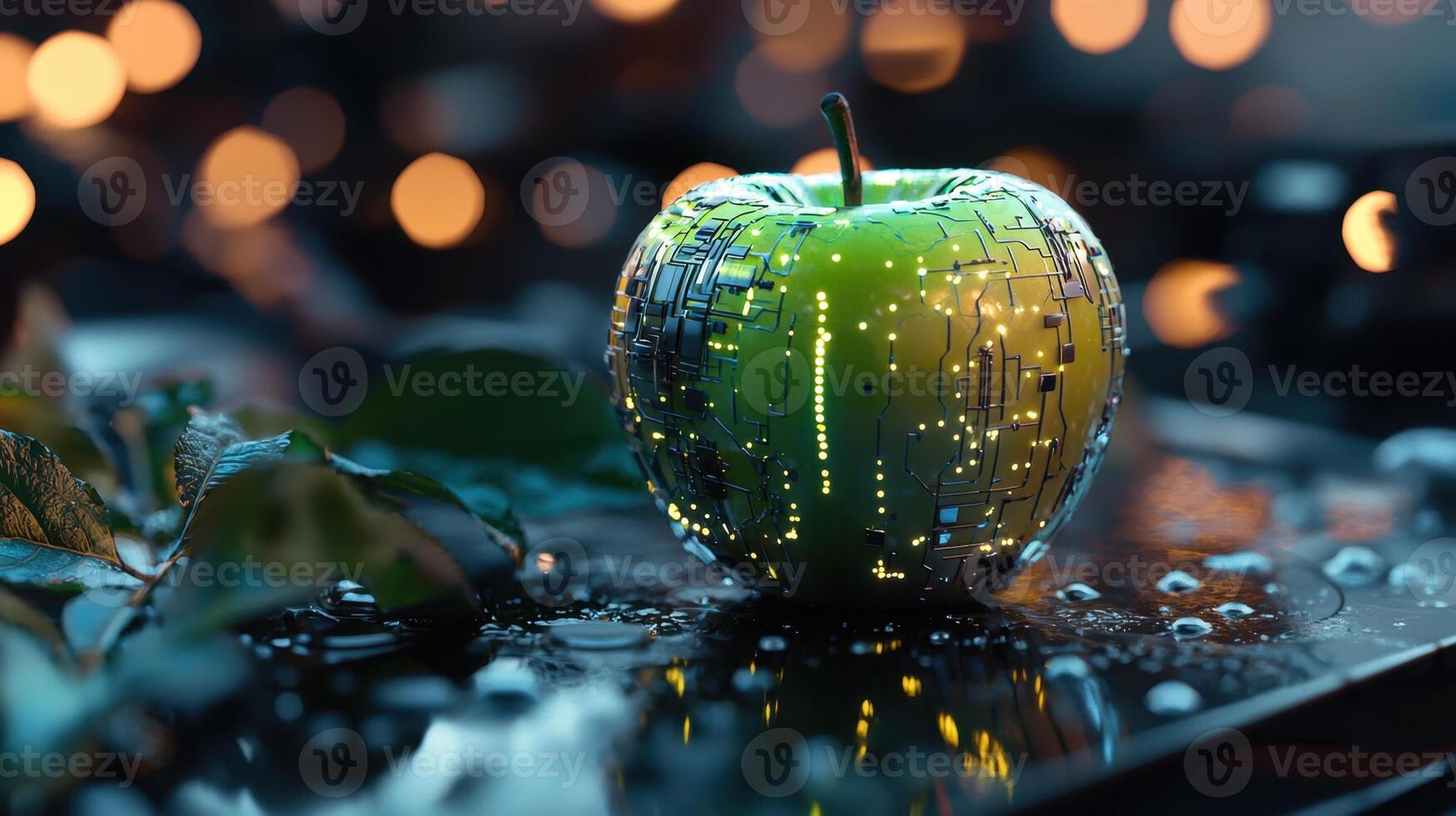 A green apple with lights on it photo