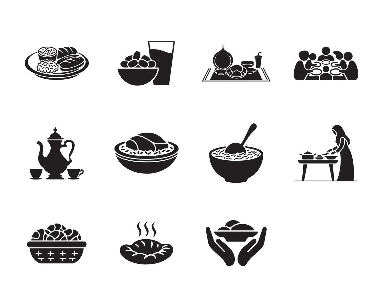 Essential Eid Dining and Celebration Icons in a Sleek Outline Style vector