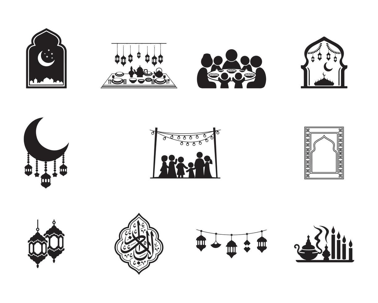 Clean Eid Decorations and Home Celebration Icons for Digital Use vector