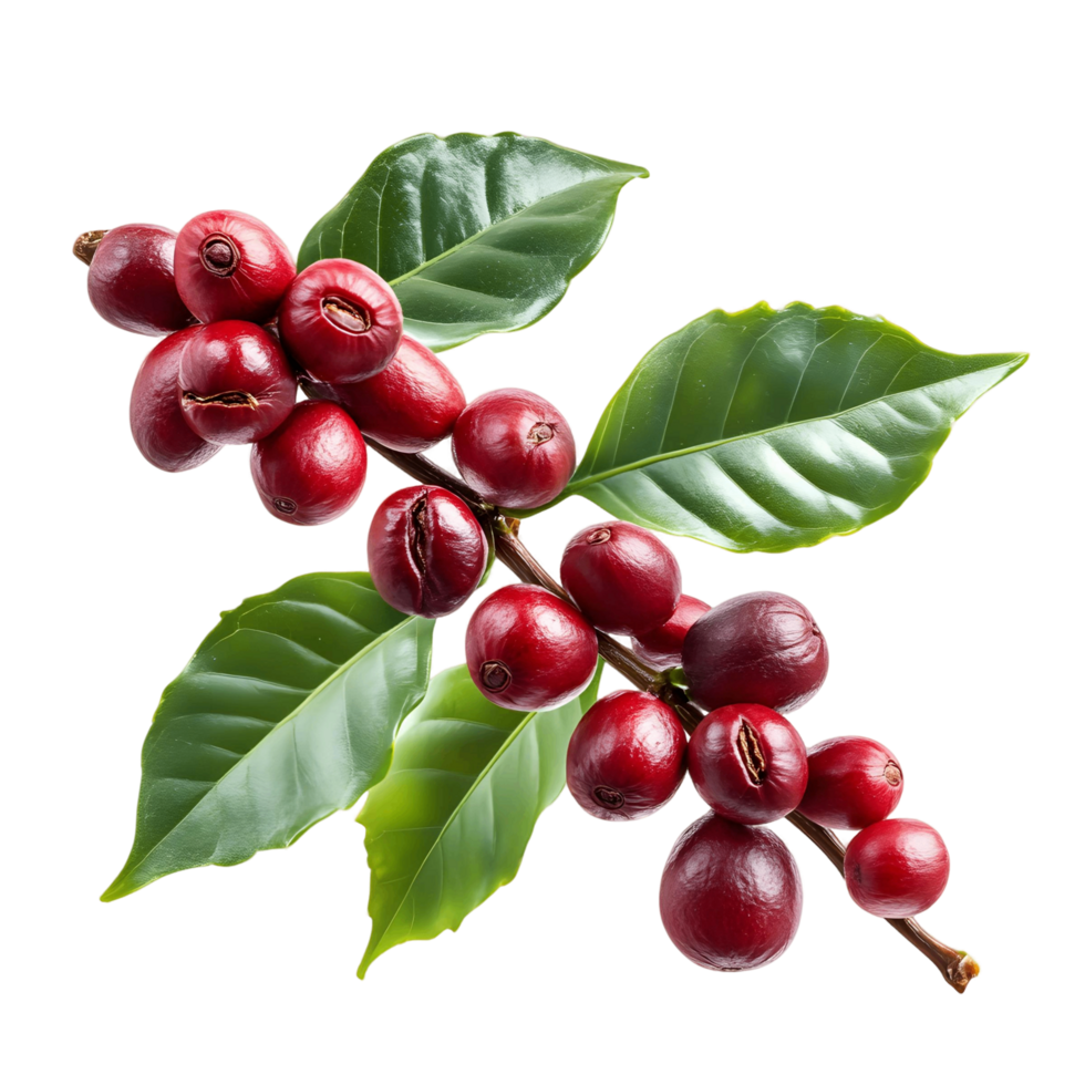 Lush Coffee Bean Branch with Detailed Leaf Texture png
