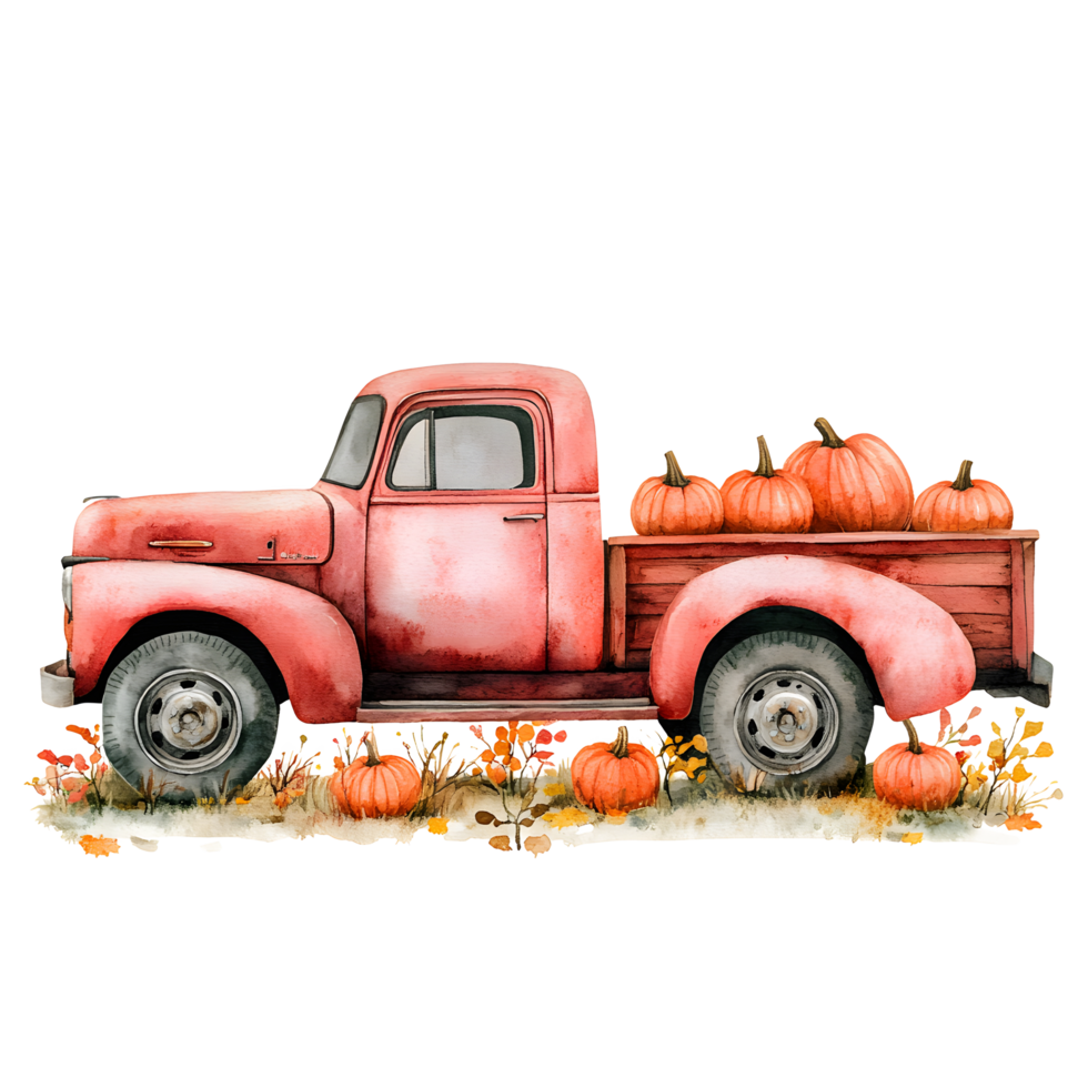 Rustic Autumn Themed Farm Truck Illustration png