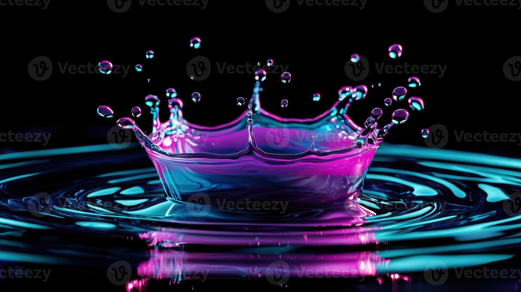 A purple and pink liquid crown is splashing in the water photo