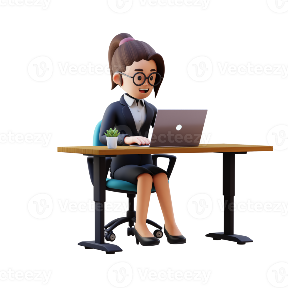 A woman is sitting at a desk with a laptop and a potted plant png