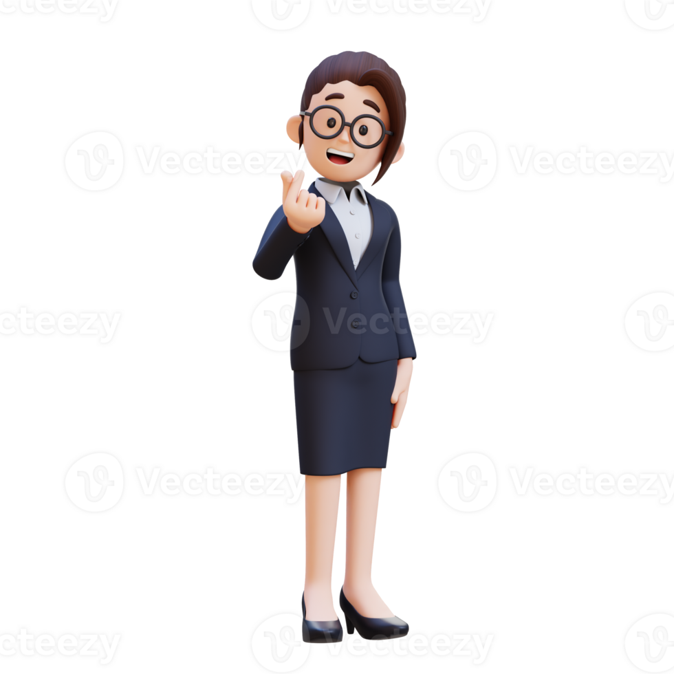 Attractive 3D woman feels happy and romantic shapes heart gesture png