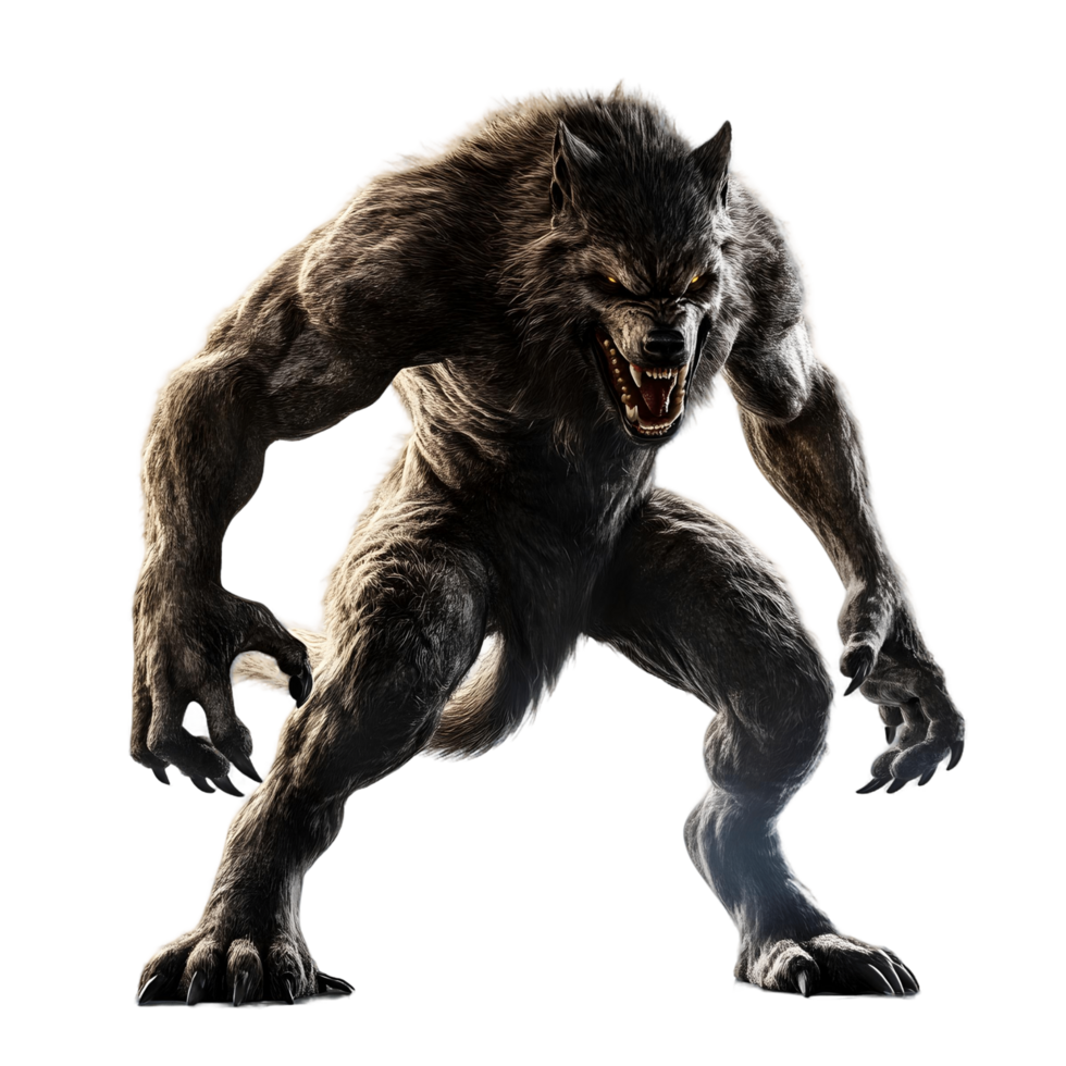 Scary werewolf creature in a powerful stance png