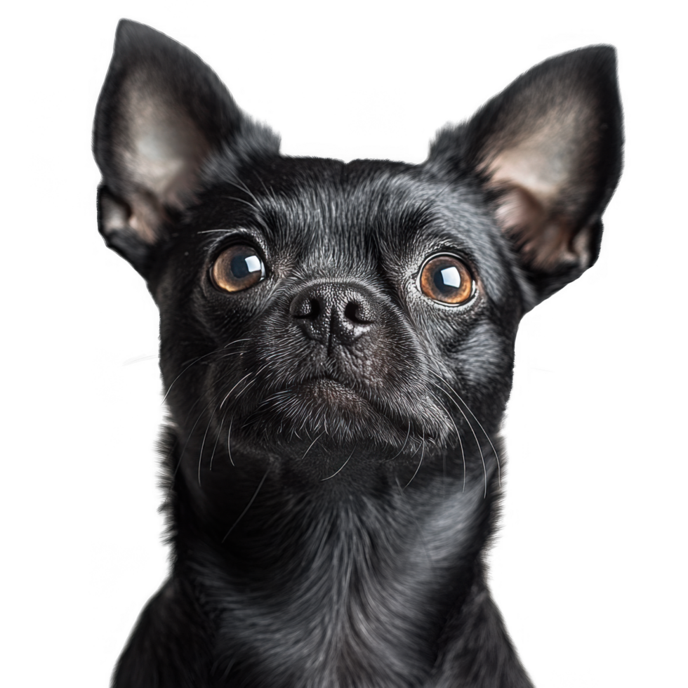 A black dog with big eyes looking up png