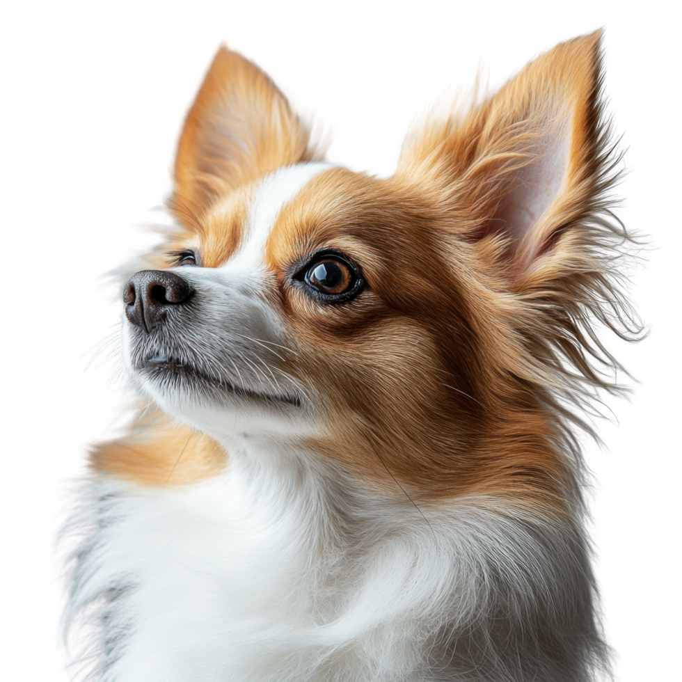 A dog with long hair and a white and brown coat png