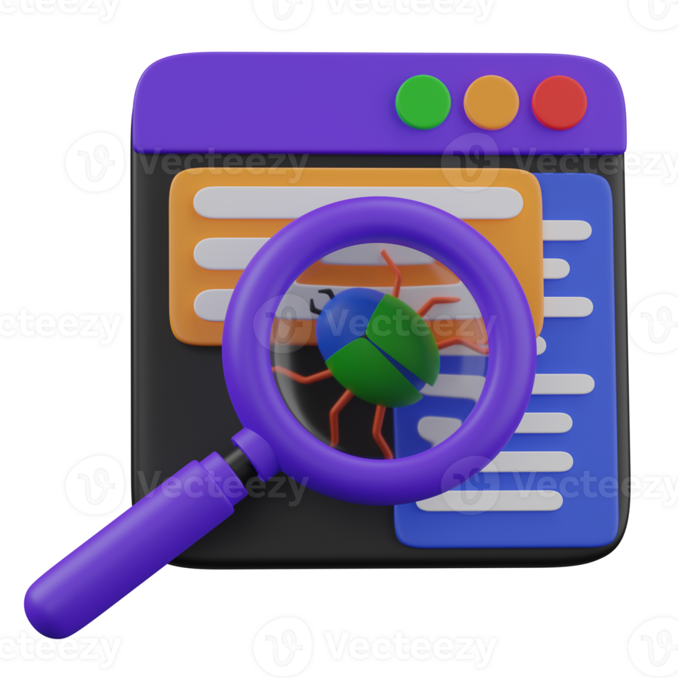 3d render BUG SEARCH website code illustration png
