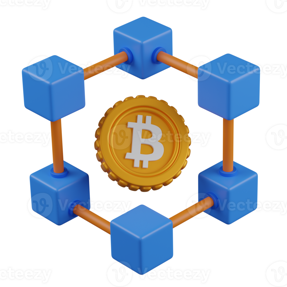 3d render bitcoin blockchain rede ícone png