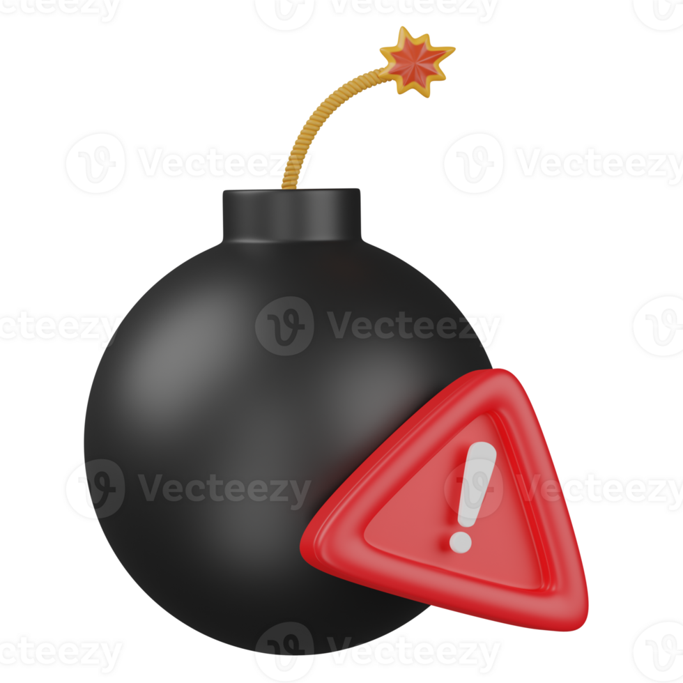 3D illustration of a bomb with a danger sign png