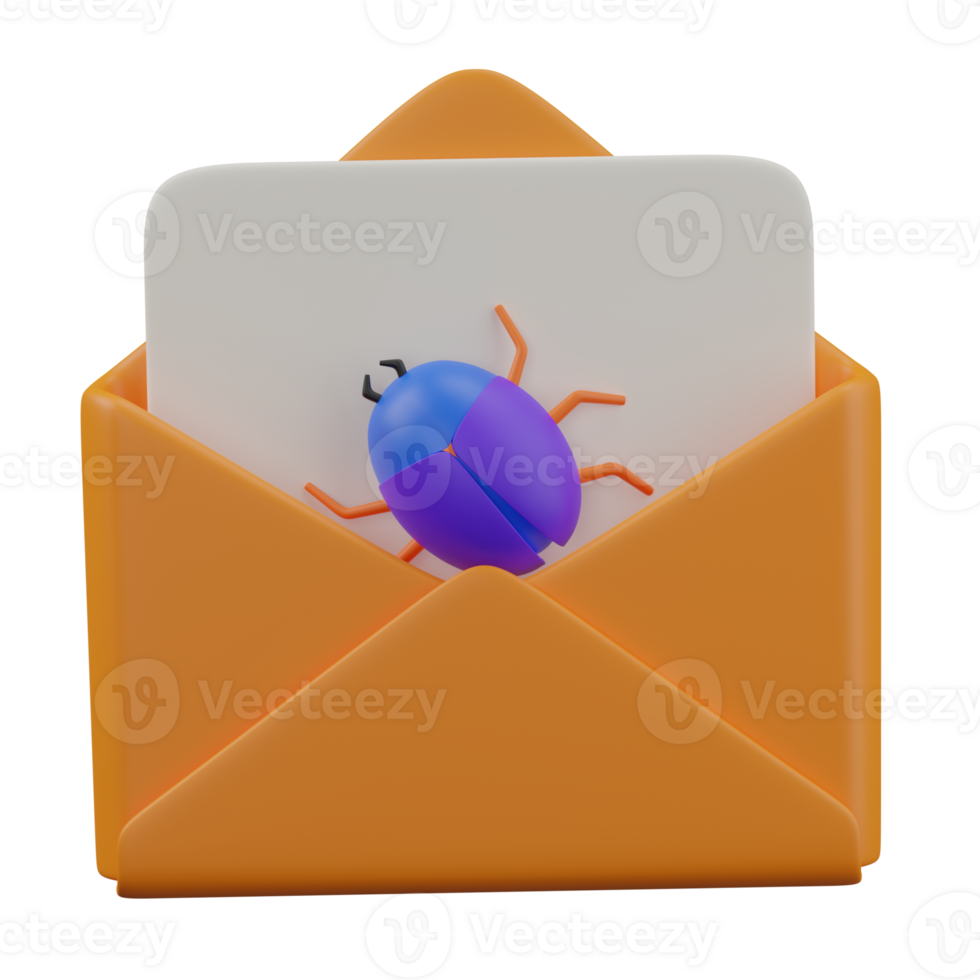 3D RENDER Email security threat Bug in the envelope ICON png