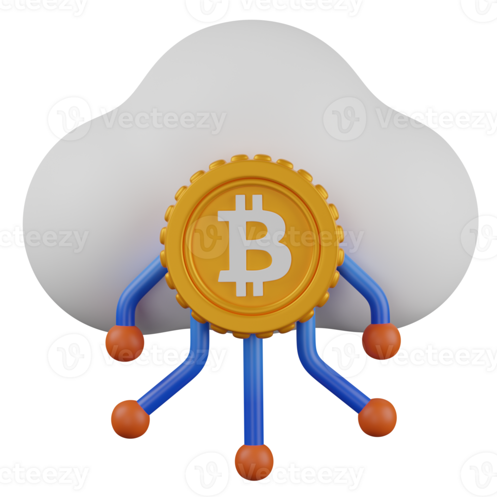 3d render Bitcoin Cloud Mining icon png