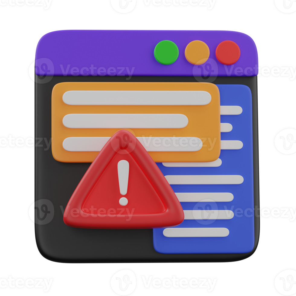 3d render Alert Window Showing a Warning illustration png