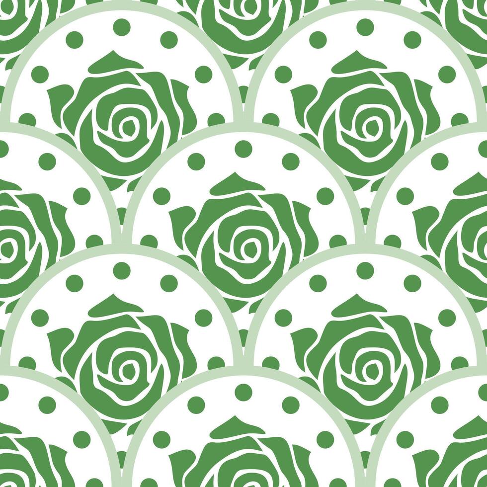 Green roses and polka dots on a white background vector