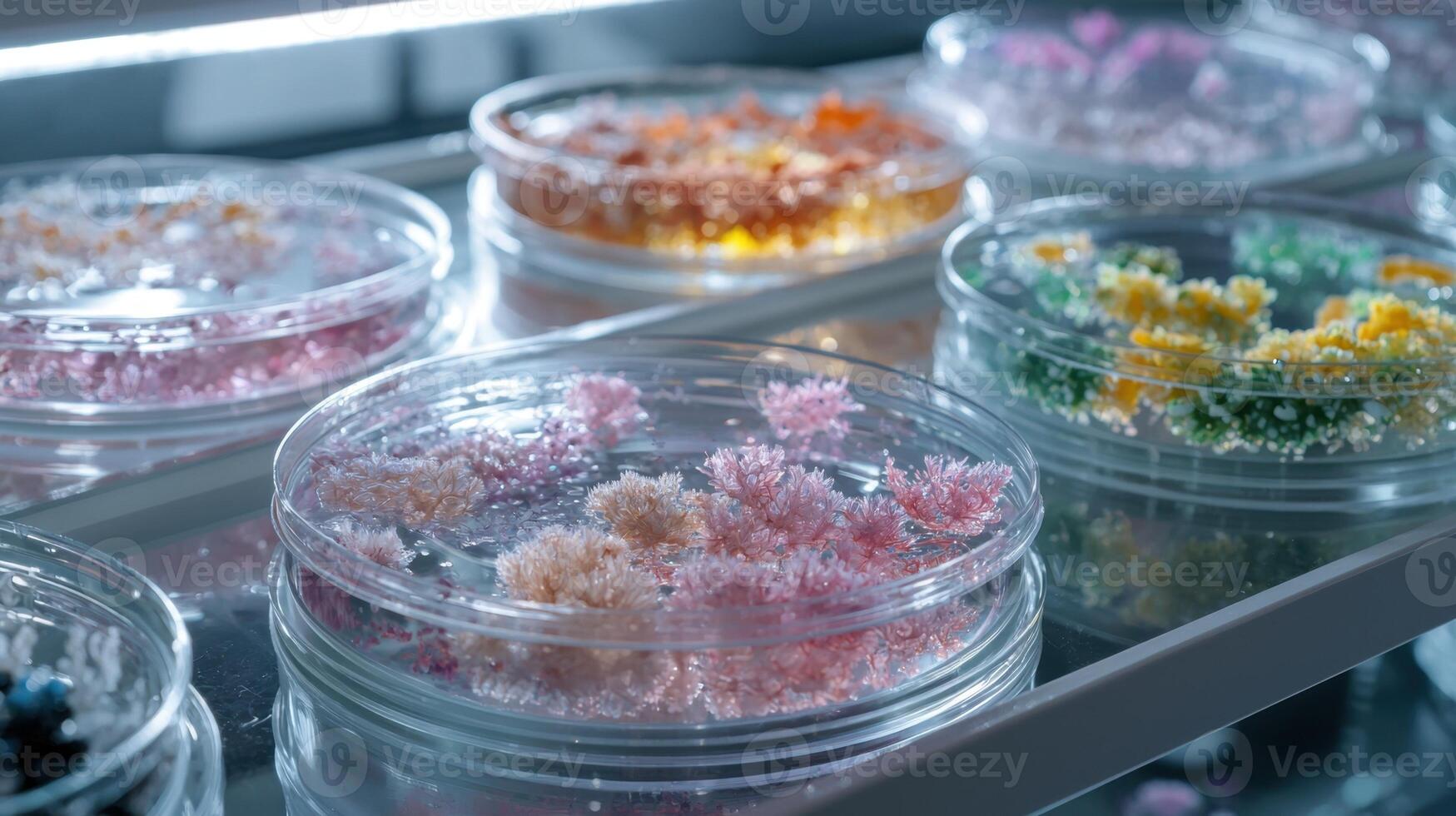 A display of different colored flowers in glass jars photo