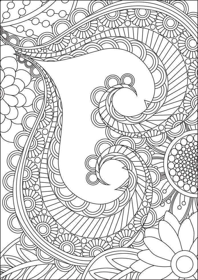 Outline Floral Pattern For Coloring Page Heart Design vector
