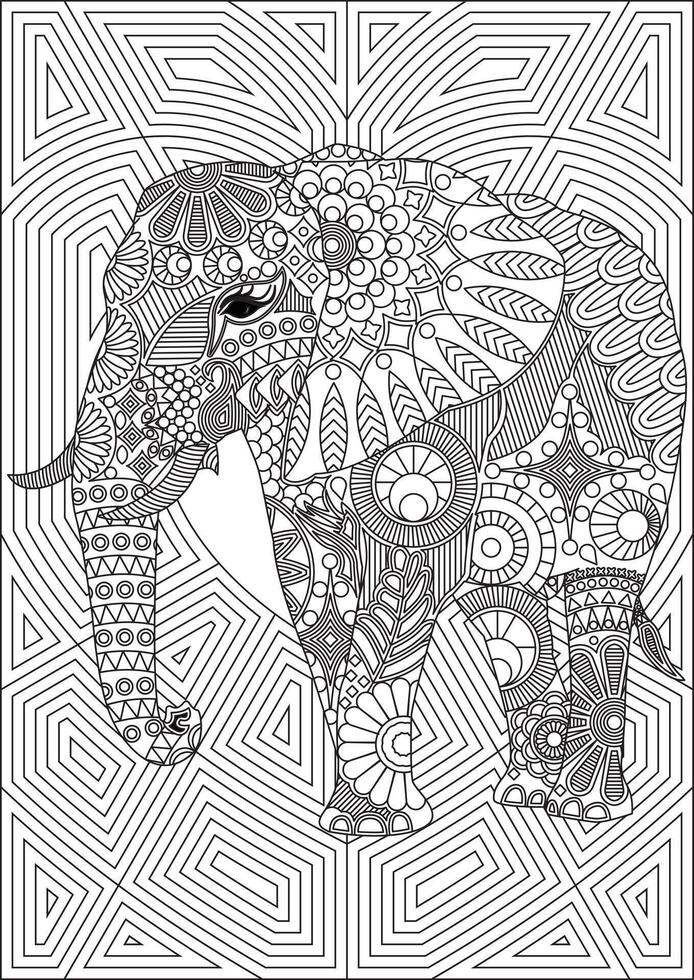 Elephant Adult Coloring Page Line Art vector