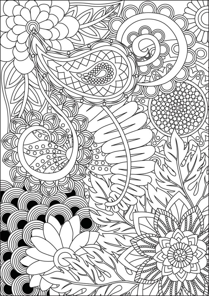 Floral Paisley Coloring Page For Adult vector
