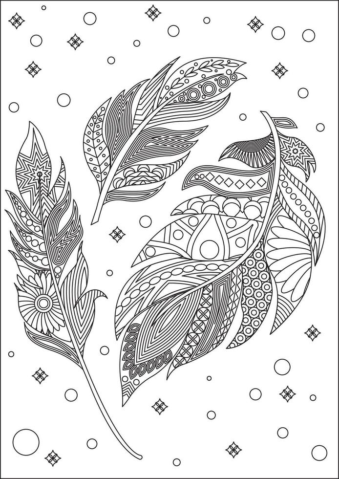 Feather Coloring Page For Adults Outline vector