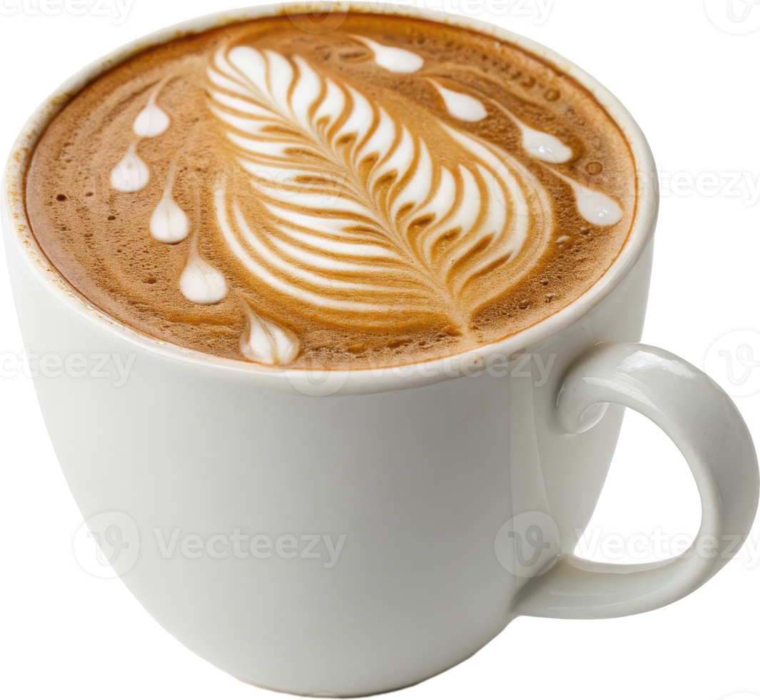 Delightful Latte Art Swirl in a White Ceramic Mug png