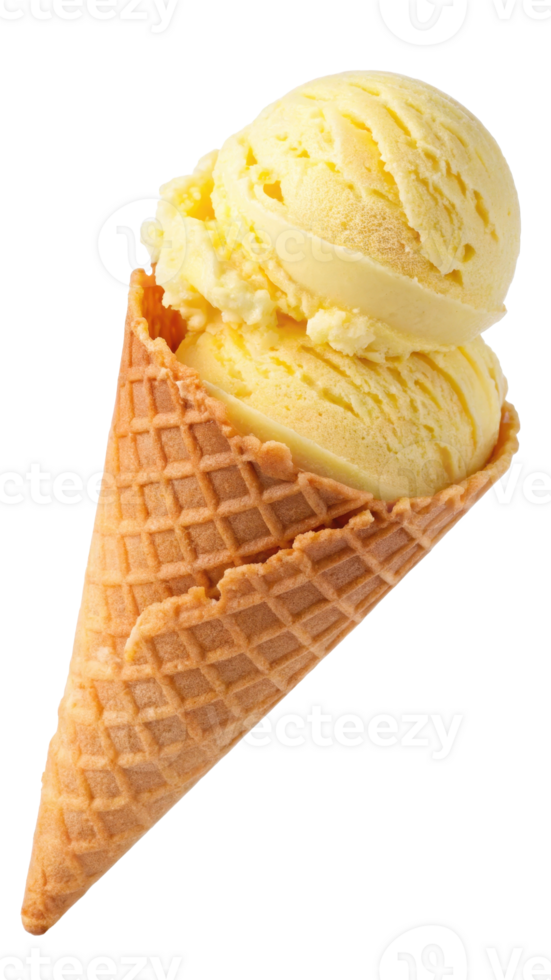 A scoop of lemon sorbet on a waffle cone png