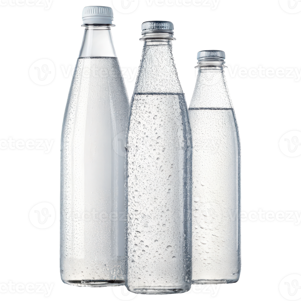 Crystal Clear Water Bottles in Elegant Glass Containers for Healthy png